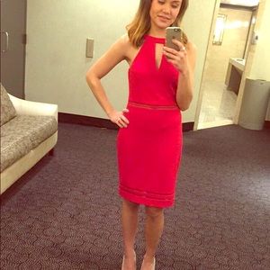 red dress with mesh detail